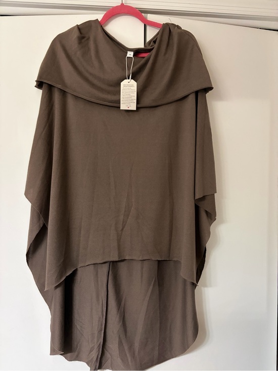 Made with Love Sweaters - Lightweight Hooded Poncho Shrug in Taupe